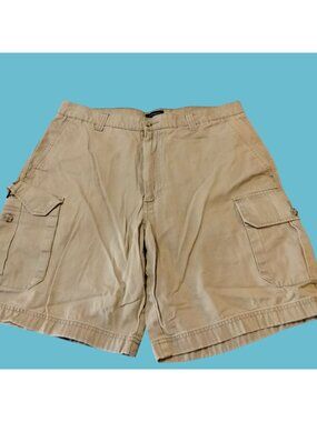 Dockers Mens Relaxed Fit Cargo Shorts 34 Beige Cotton Casual Flat Front